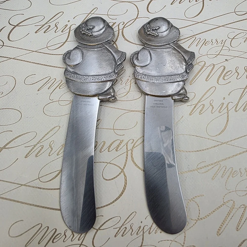 Santa‎ Sheffield England Cheese Butter Appetizer Spreader Knife Set Christmas 5